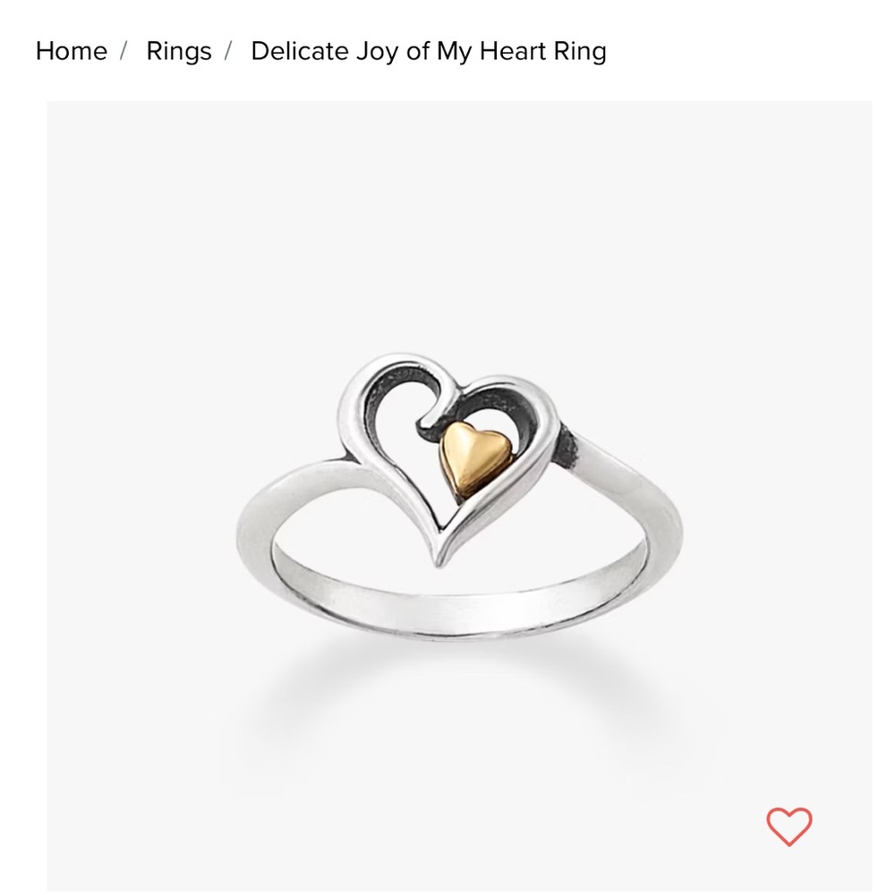 James Avery Silver Heart Ring with Gold Accent